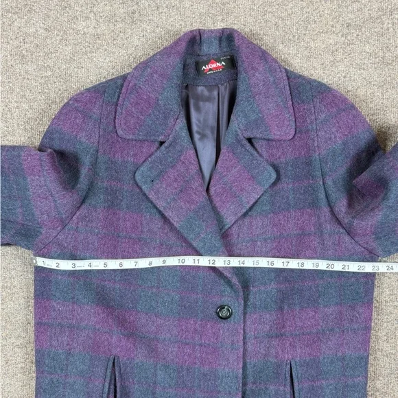 Vintage Alorna Purple Grey Plaid Long Wool Coat Women’s L/XL Union Made in USA - Picture 11 of 11